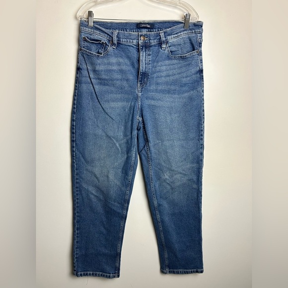 Calvin Klein Straight Jeans Women Blue Denim Plus 14 (34.5X27) Casual Stretch - Picture 1 of 14